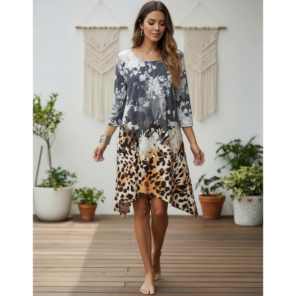 Lbisse XL Mini Dress Mix Print Boho Statement Tropical Resort Eclectic Artsy